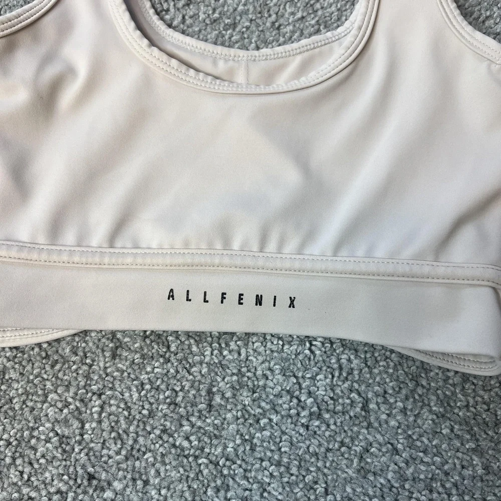 ALLFENIX Sports Bra Womens XS White Scoop Neck Longline‎ Athletic Yoga Gym